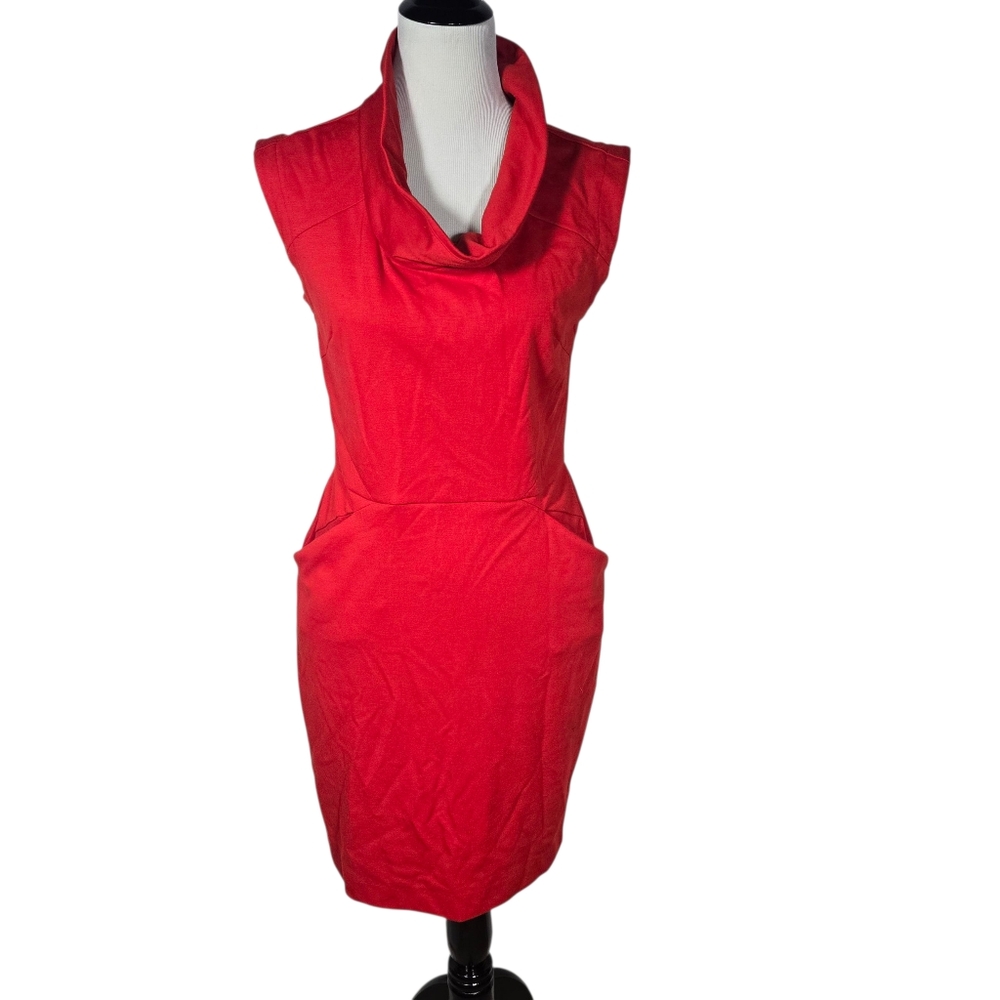 Banana Republic Size 6 Red Orange Cowl Neck Sleeveless A-Line Dress